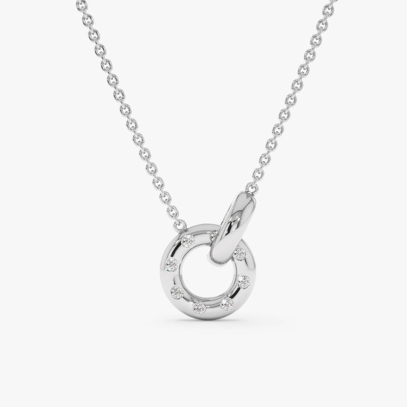 “Eclat Ring” S925 Sterling Silver Stone-Set Circle Necklace