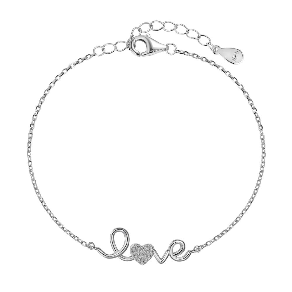 925 Sterling Silver Heart Script Ring and Bracelet Jewelry Set