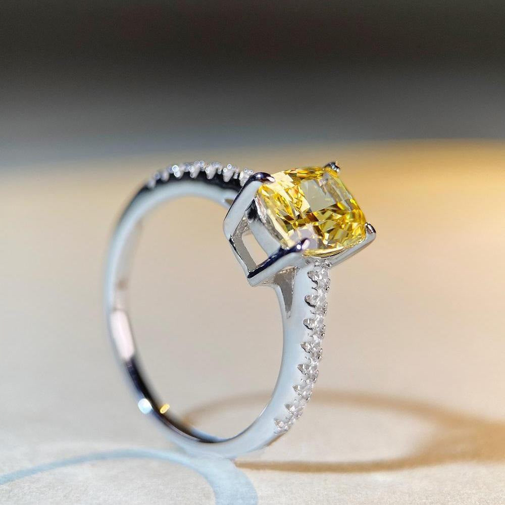 S925 Sterling Silver Sunlit Heart Ring Yellow White CZ Adjustable Solitaire Ring