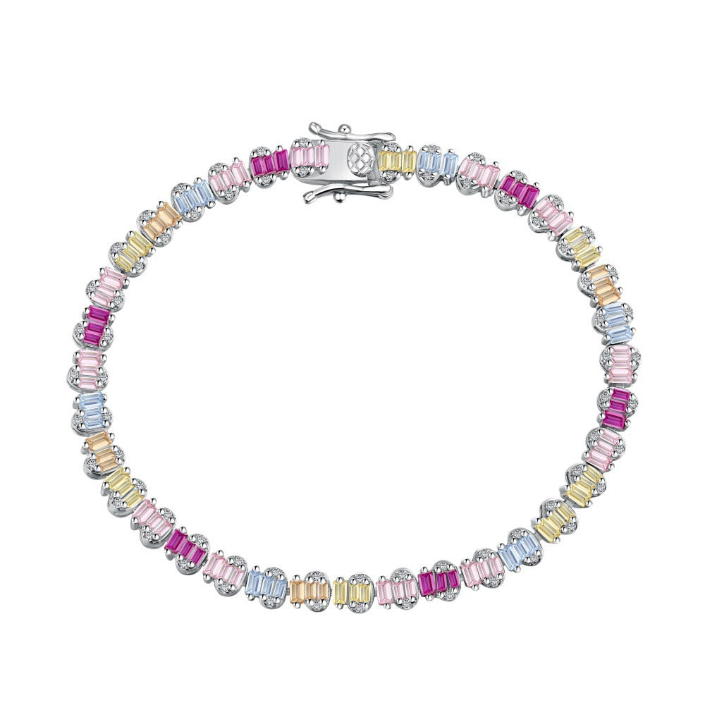 “Dopamine Bloom” S925 Sterling Silver Colorful Heart & Floral Bracelet
