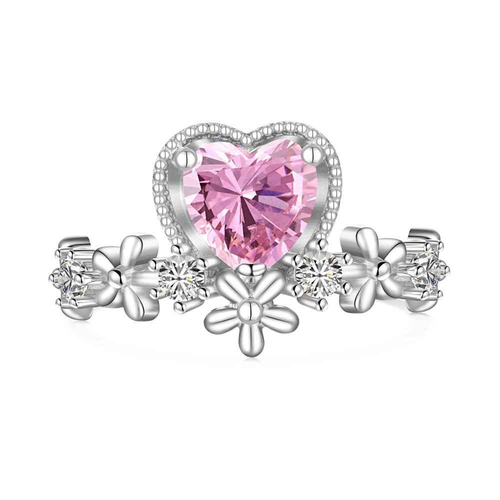 925 Sterling Silver Pink Heart Floral Ring – Blossom Amour