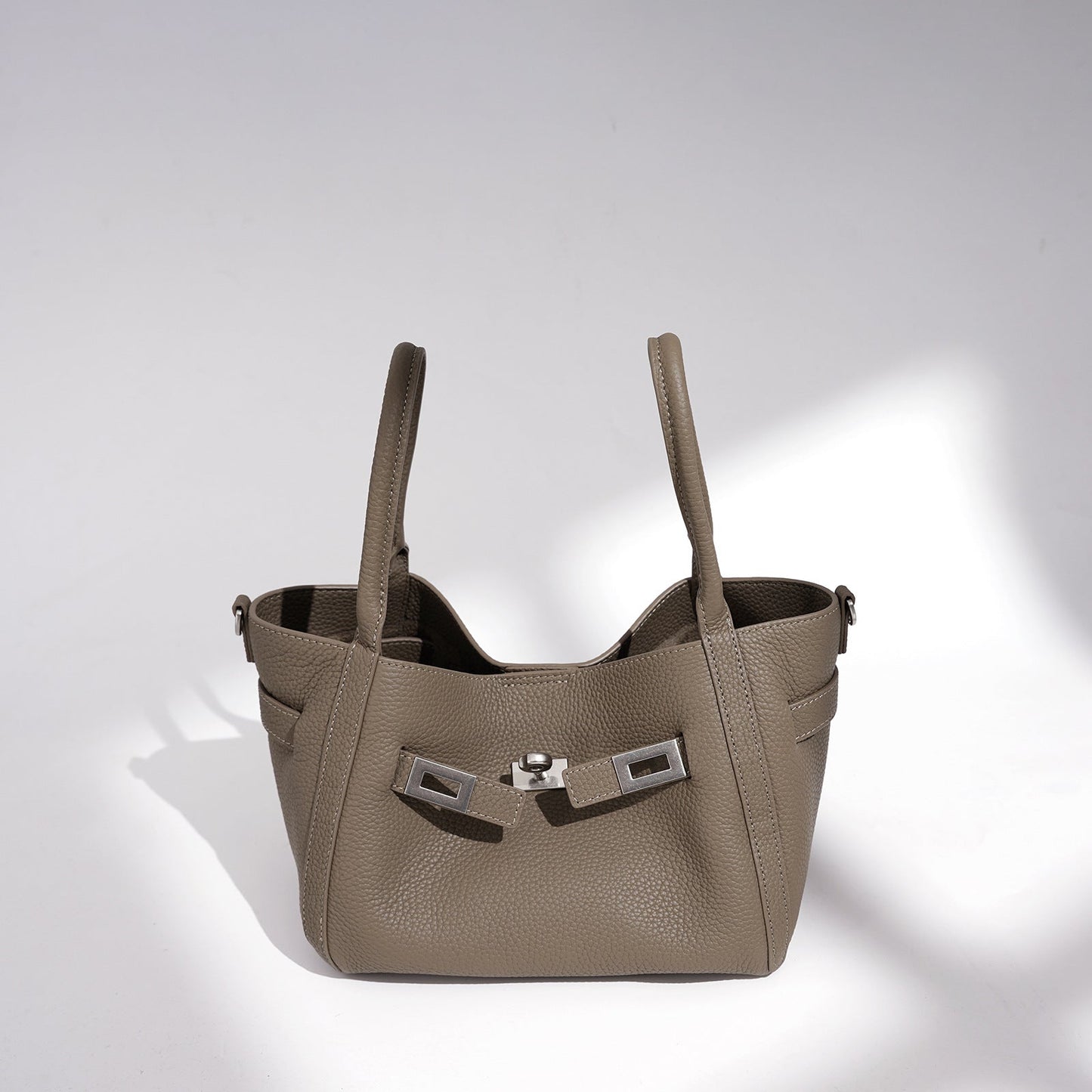 Women's Pebbled Cowhide Mini Bucket Bag with Detachable Pouch