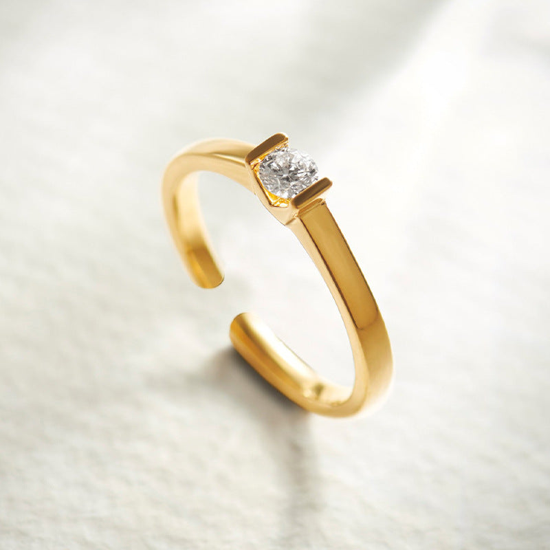 “Solitaire Wave” S925 Sterling Silver Open Adjustable Single Zircon Ring