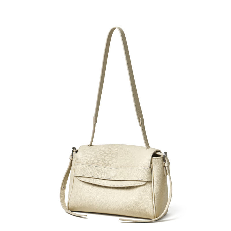 Women's Lychee-Grain Cowhide Flap Bag with Top Handle