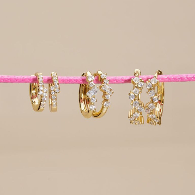 “Wave Eclat” S925 Sterling Silver Wavy Hoop Earrings with Sparkling Accents