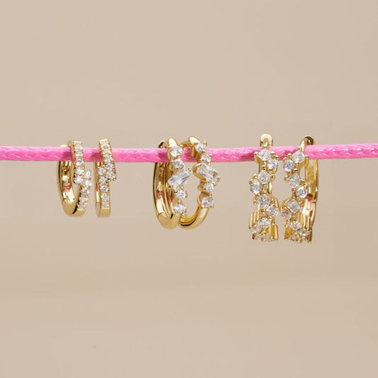 “Wave Eclat” S925 Sterling Silver Wavy Hoop Earrings with Sparkling Accents