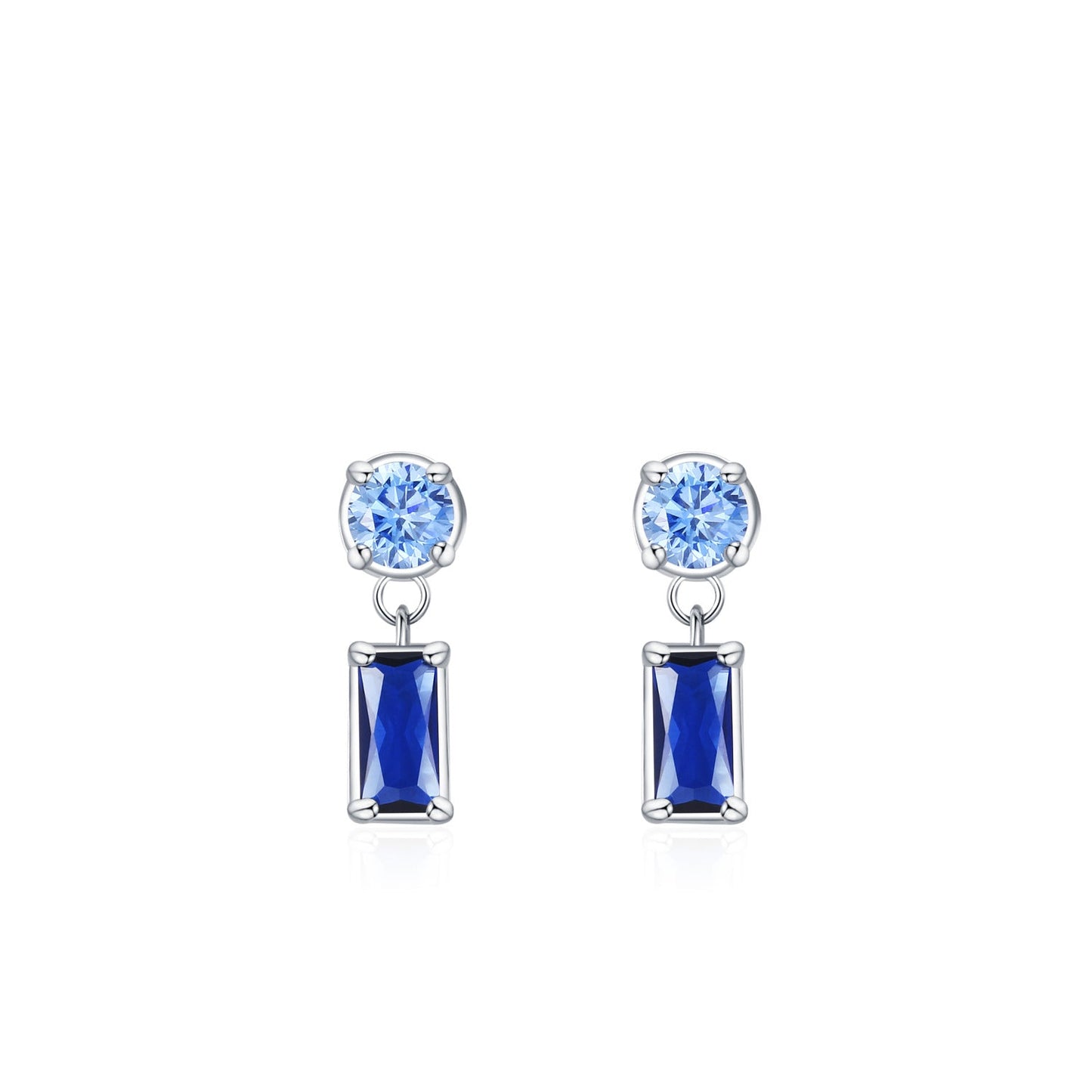925 Sterling Silver Blue Baguette and Round Stone Jewelry Set