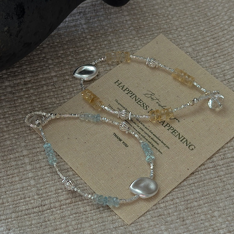 925 Sterling Silver Ocean & Sun Beads Bracelet Aquamarine Citrine Bracelet