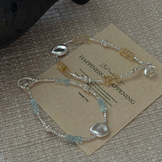 925 Sterling Silver Ocean & Sun Beads Bracelet Aquamarine Citrine Bracelet