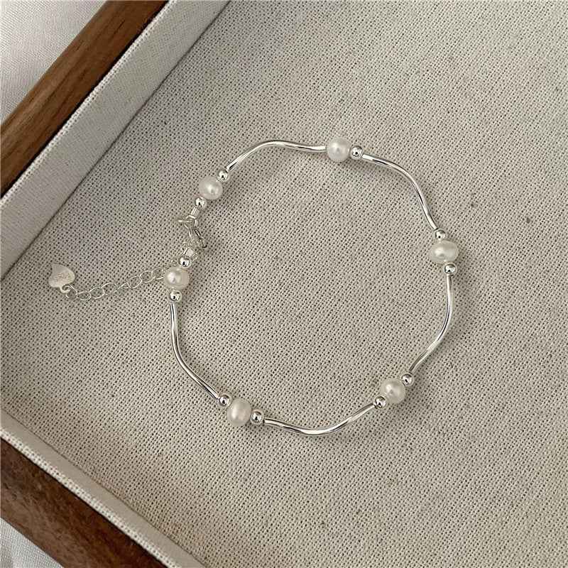 S925 Sterling Silver Waves & Pearls Jewelry Set Necklace Bracelet Freshwater Pearl