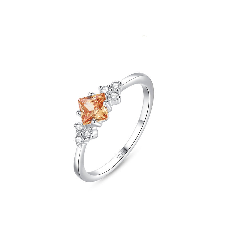 Amber Radiance Champagne Zircon 925 Sterling Silver Square Cut Ring