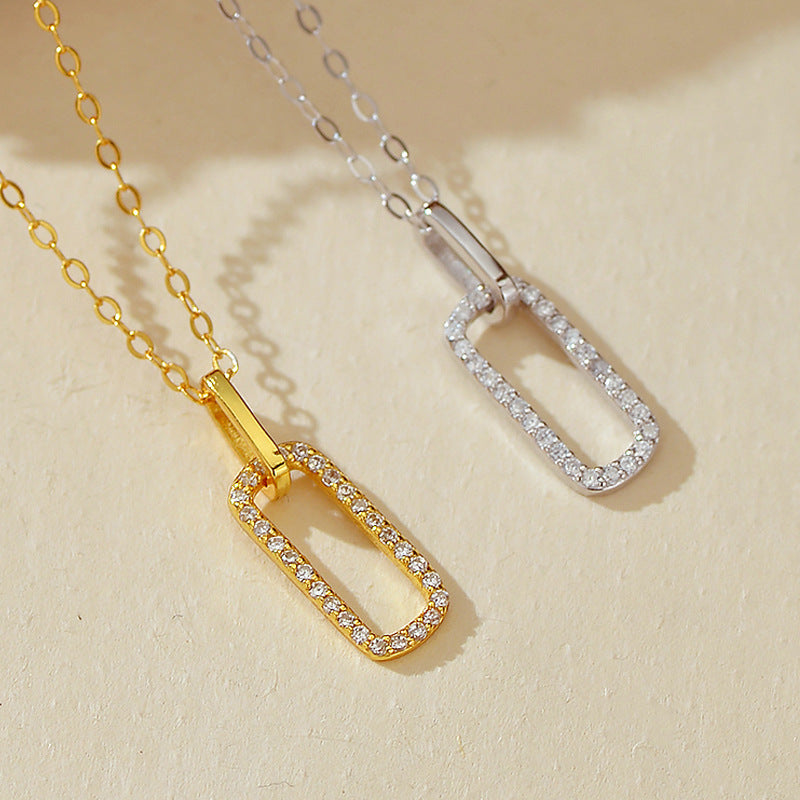 “Double Orbit” S925 Sterling Silver Double-Ring Zircon Necklace