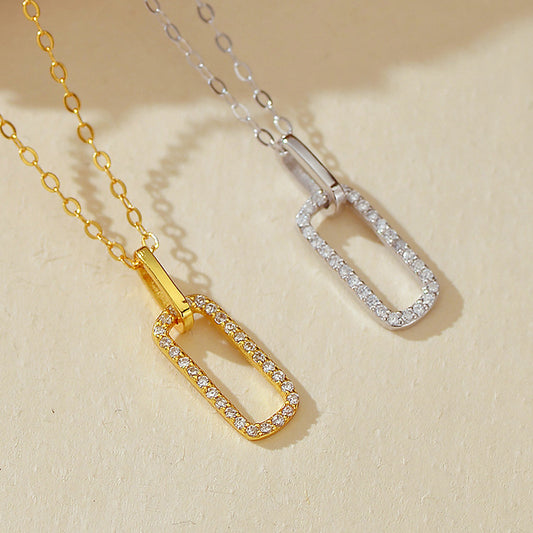 “Double Orbit” S925 Sterling Silver Double-Ring Zircon Necklace