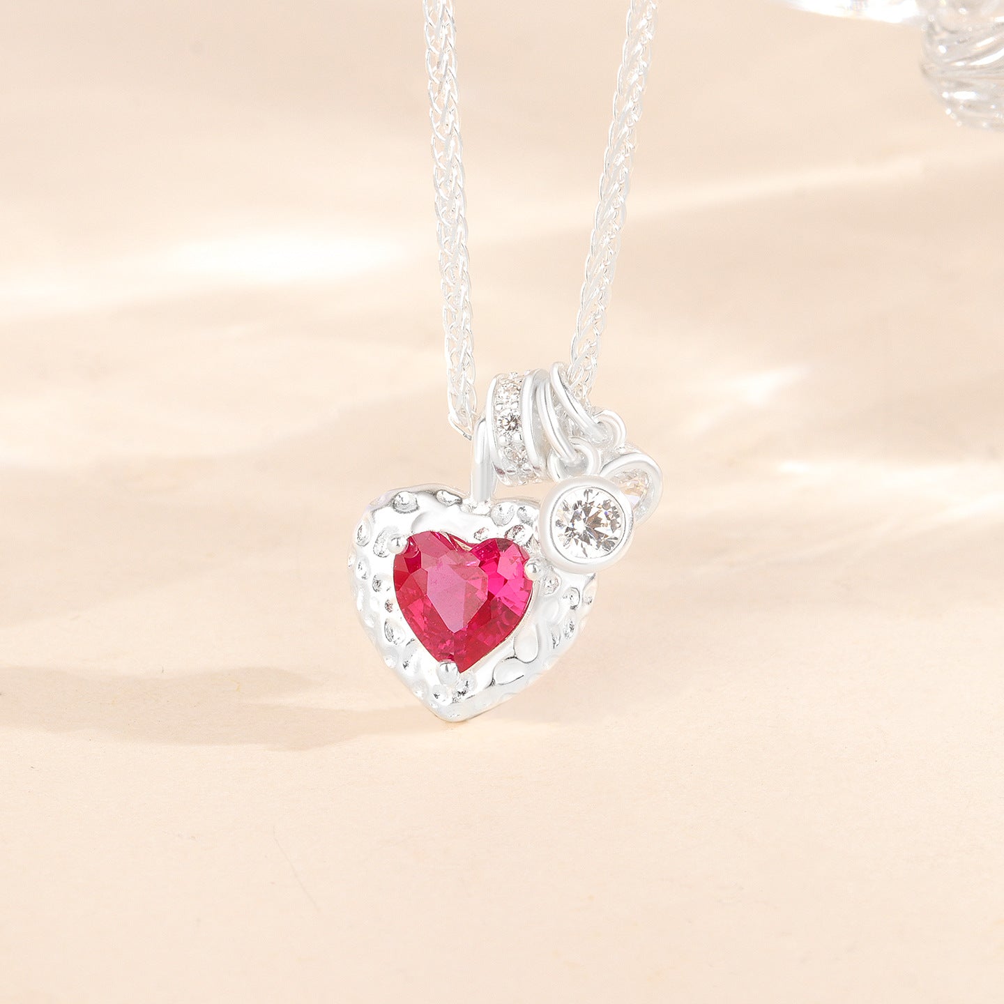 Rouge Heritage Vintage Red Zircon Heart Pendant Necklace in S925 Sterling Silver