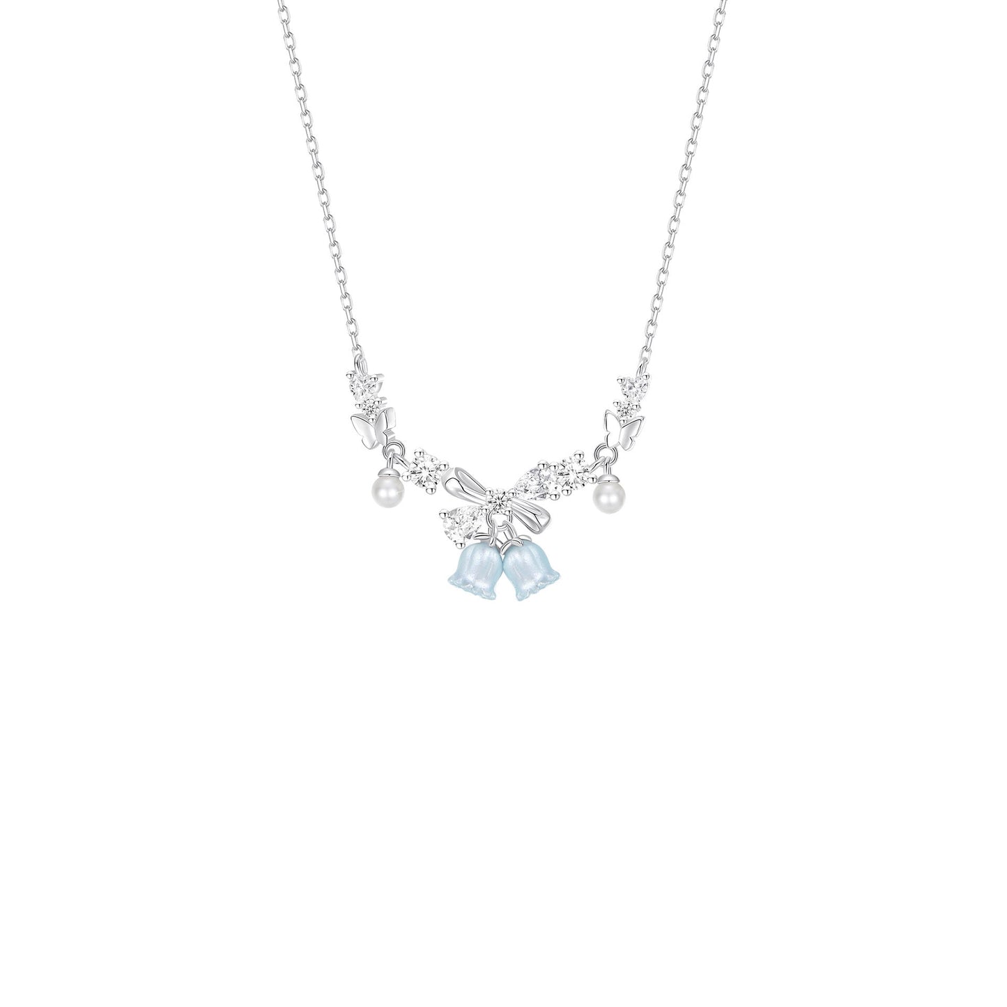 Bluebell Reverie S925 Sterling Silver Blue Flower Necklace and Bracelet Set