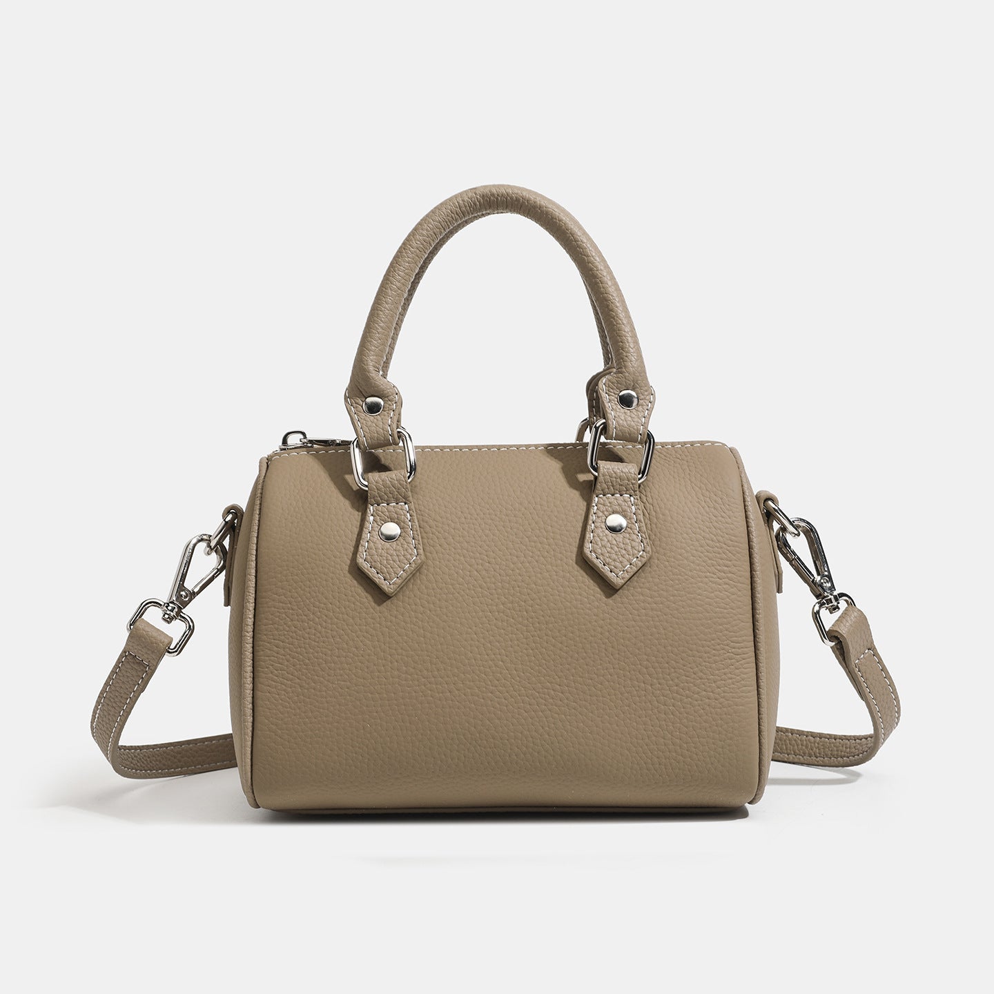 Women's Pebbled Cowhide Boston Barrel Bag with Detachable Strap
