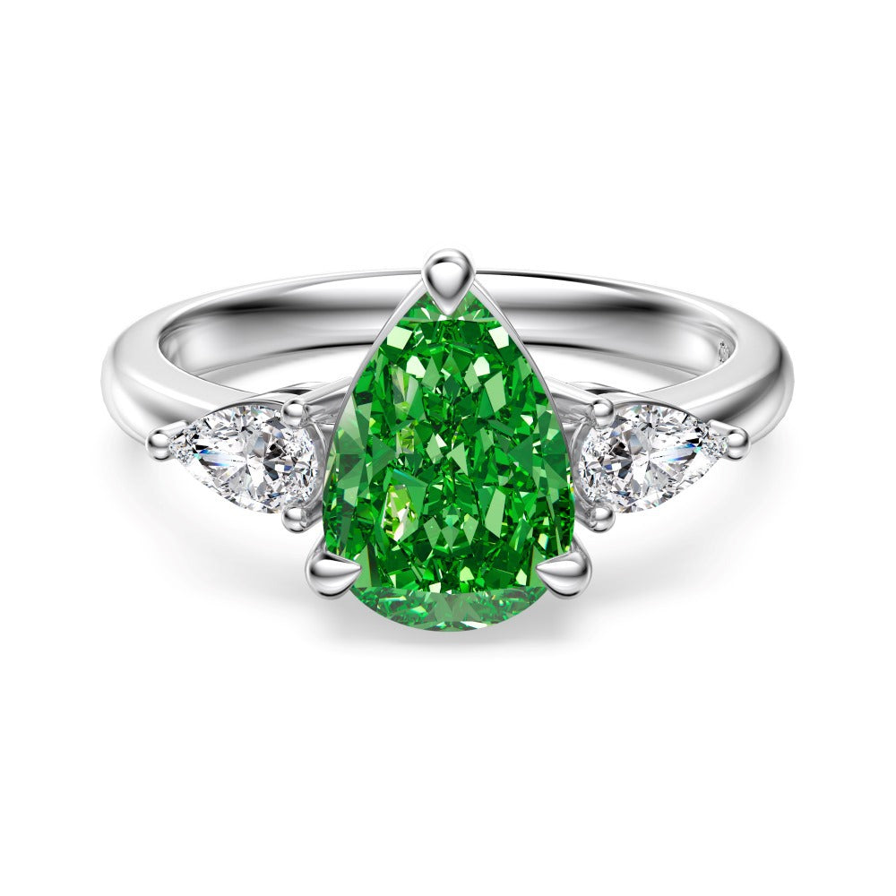 925 Sterling Silver Green Pear-Cut Cubic Zirconia Ring – Vert Élise