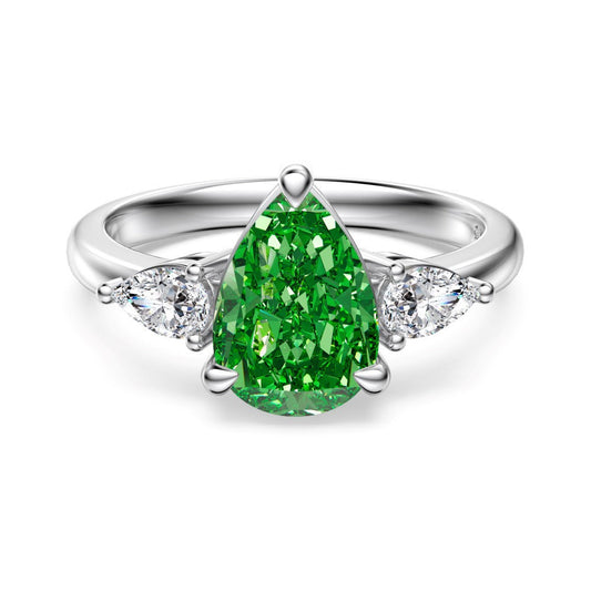 925 Sterling Silver Green Pear-Cut Cubic Zirconia Ring – Vert Élise