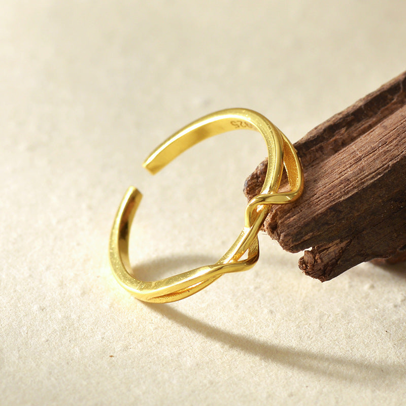 “Entwined Lines” S925 Sterling Silver Open Adjustable Geometric Ring