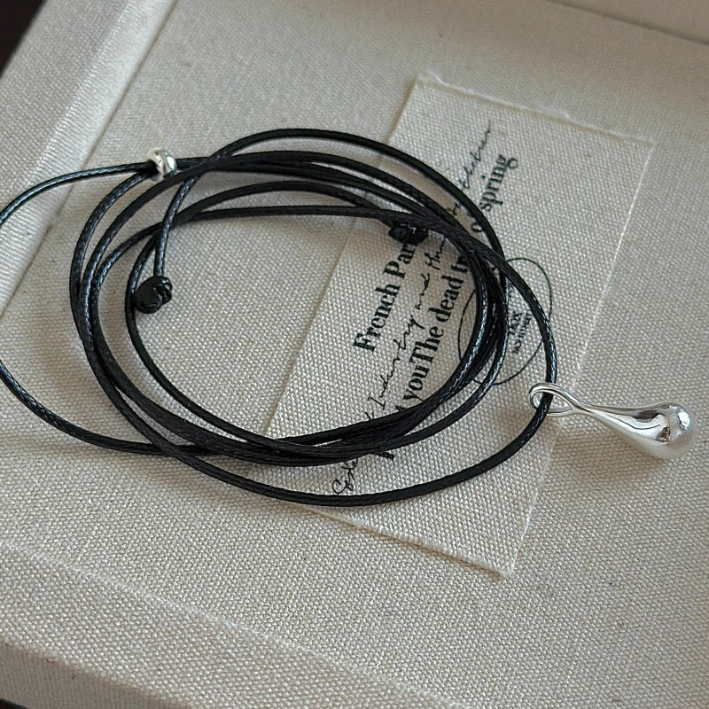 “Teardrop Flow” S925 Sterling Silver Adjustable Long Teardrop Necklace