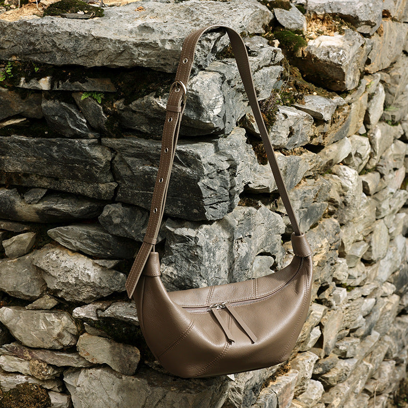 Women's TC Cowhide Soft Dumpling Bag with Adjustable Strap