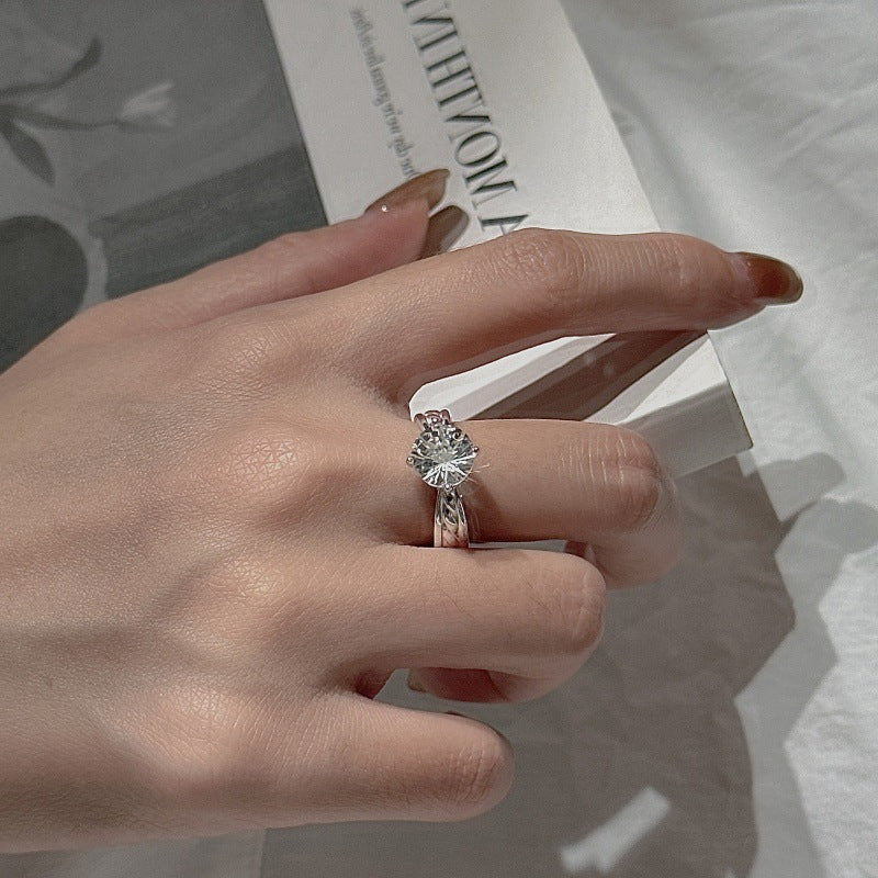 925 Sterling Silver Firework Cut Zircon Adjustable Ring Statement Sparkle Ring