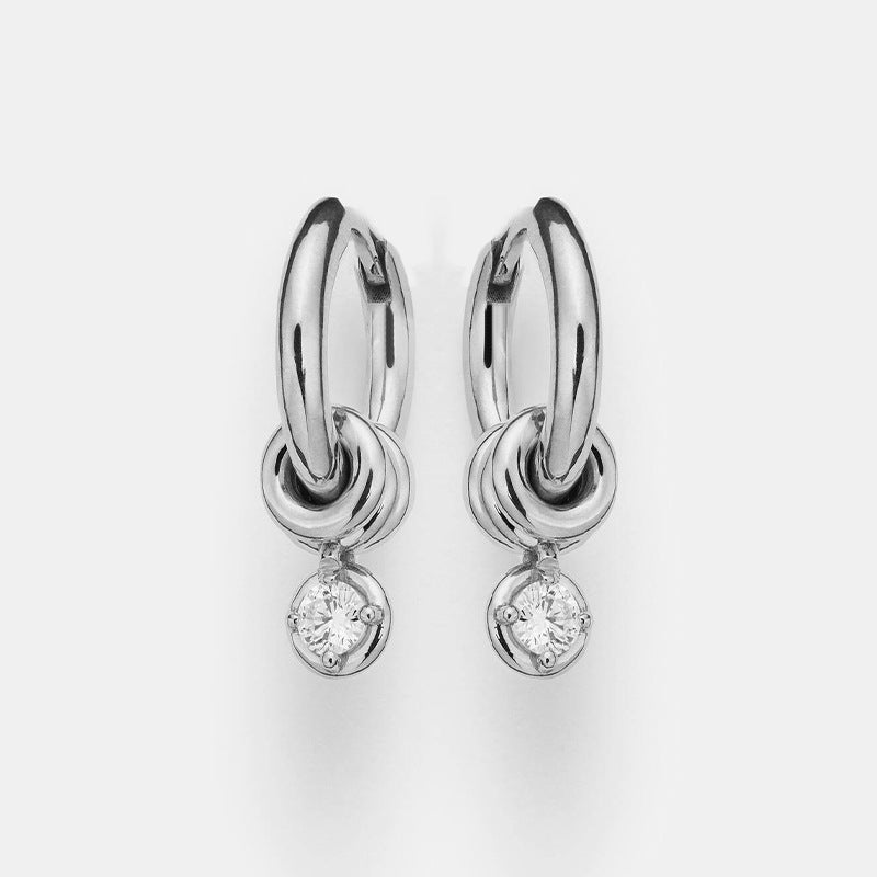 “Vintage Gleam” S925 Sterling Silver Geometric Hoop Earrings with Sparkling Accents