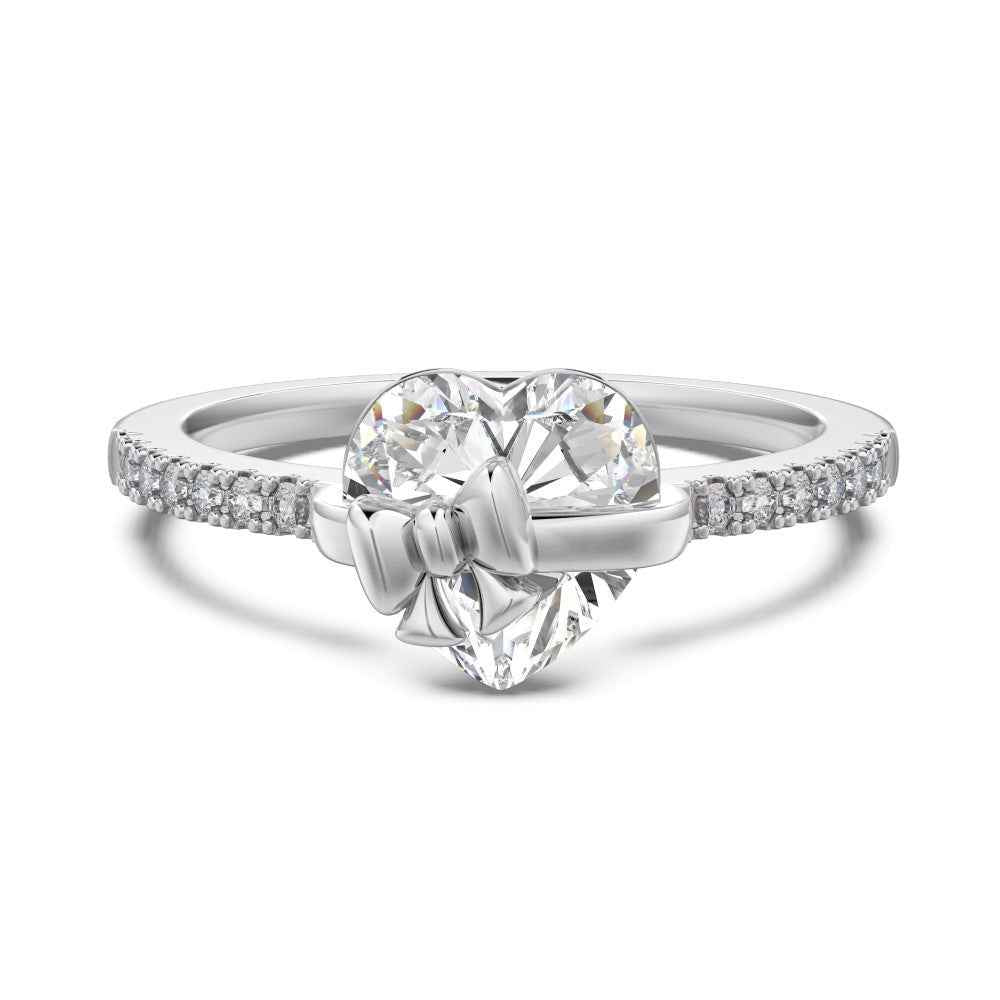 S925 Sterling Silver Ribbon Serenade Heart Bow Ring Heart CZ Gold Plated Ring