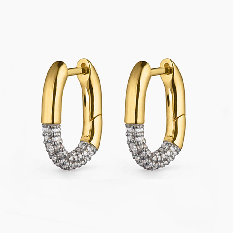 “U-Shape Stardust” S925 Sterling Silver U-Shaped Huggie Hoop Earrings with Sparkling Accents