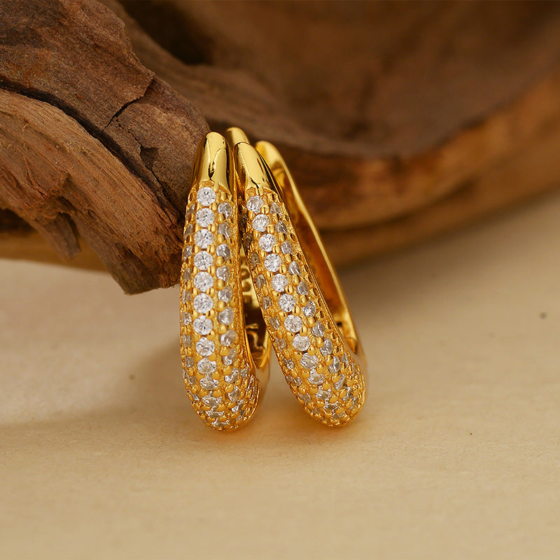 “U-Shaped Brilliance” S925 Sterling Silver Zircon Pavé U-Shaped Hoop Earrings