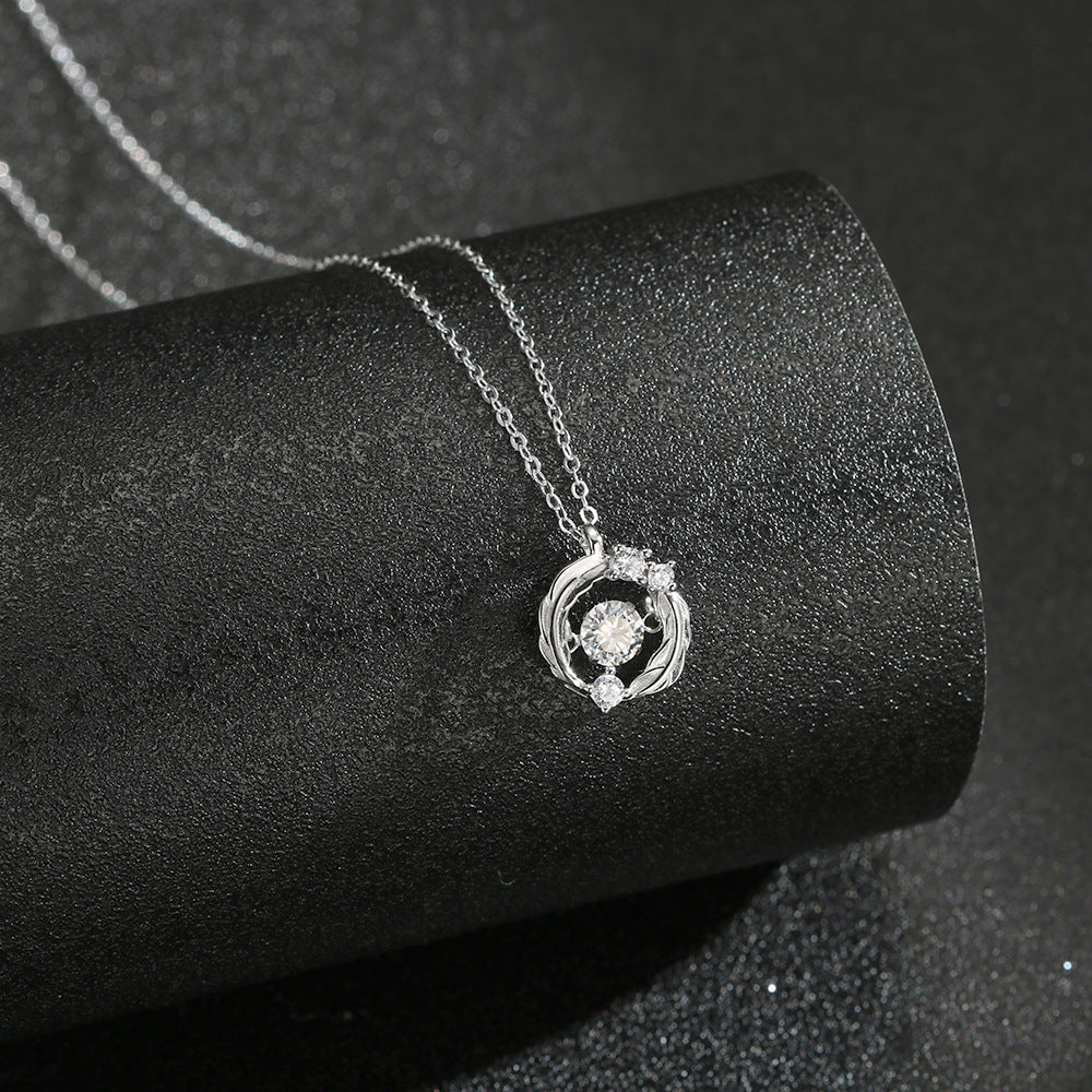 S925 Sterling Silver Wings of Fate Necklace Dancing Heart CZ Feather Pendant