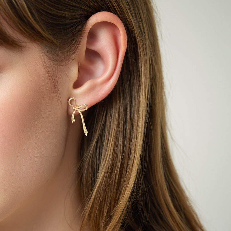 “Bow Muse” S925 Sterling Silver Bow Stud Earrings