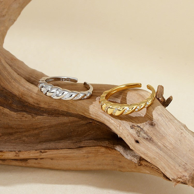 “Twisted Halo” S925 Sterling Silver Open Adjustable Twisted Ring