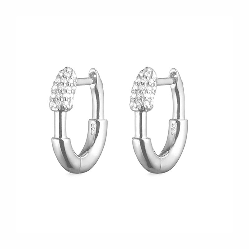 “U-Shape Stardust” S925 Sterling Silver U-Shaped Huggie Hoop Earrings with Sparkling Accents