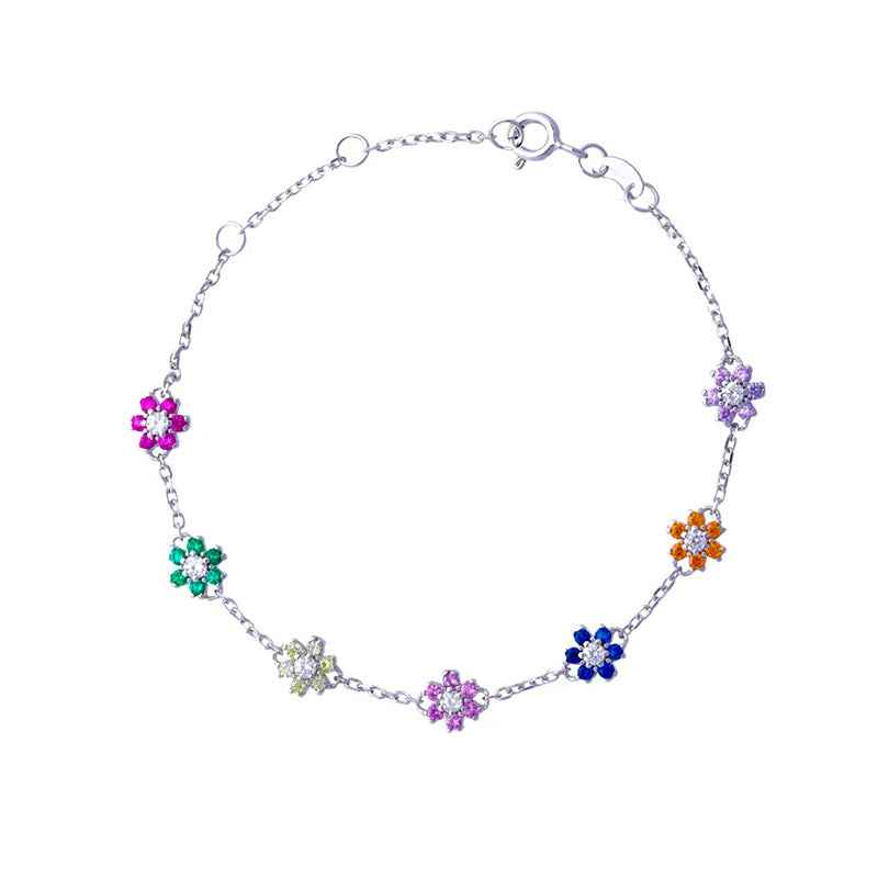 925 Sterling Silver Summer Bloom Colorful Flower Bracelet Gold Platinum Plated
