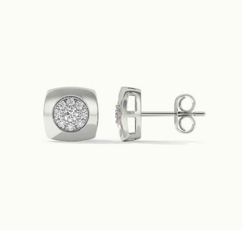 Modern Frame Geometric Square Jewelry Set 925 Sterling Silver Stud Earrings & Adjustable Ring