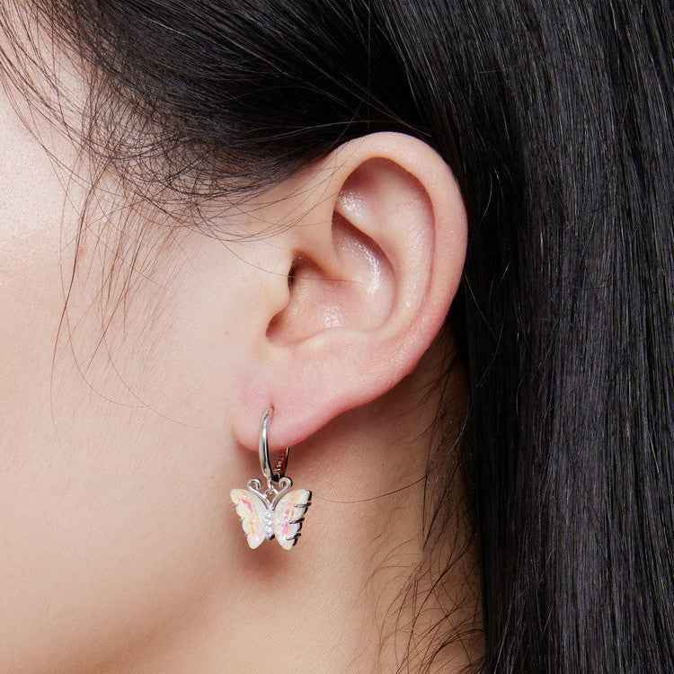 925 Sterling Silver Iridescent Butterfly Necklace and Earrings Set