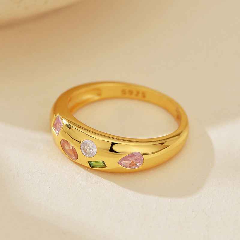 925 Sterling Silver Gem Symphony Multi Color Zircon Ring Gold Platinum Plated
