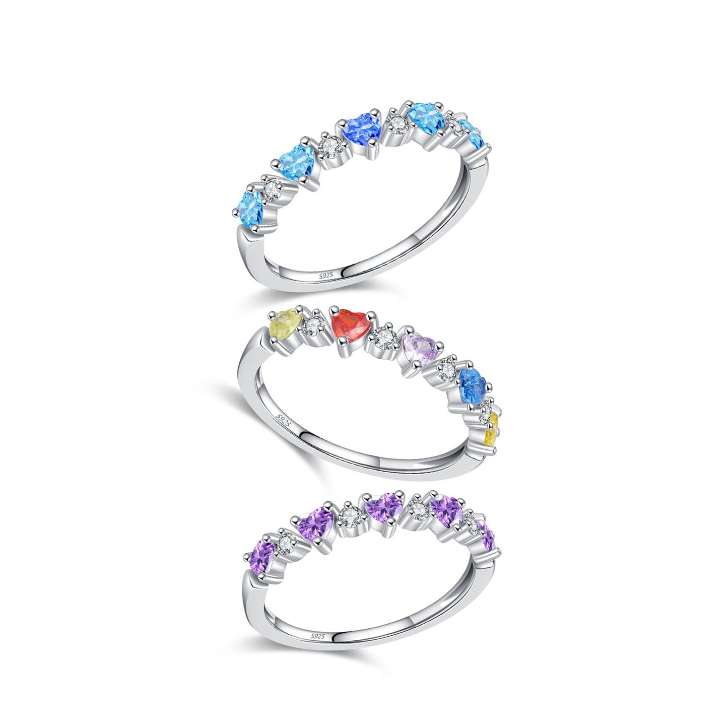 Rainbow Crush Rainbow Heart Zircon Ring in 925 Sterling Silver