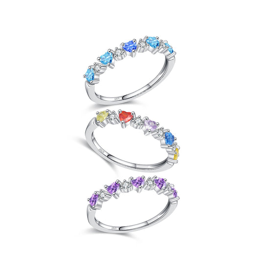 Rainbow Crush Rainbow Heart Zircon Ring in 925 Sterling Silver