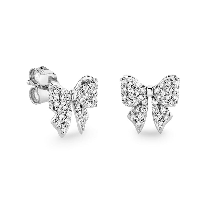 “Bow Belle Spark” S925 Sterling Silver Zircon Bow Stud Earrings