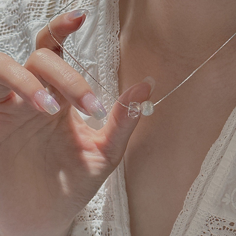 925 Sterling Silver Twilight Beads Necklace Brushed Silver White Crystal Necklace