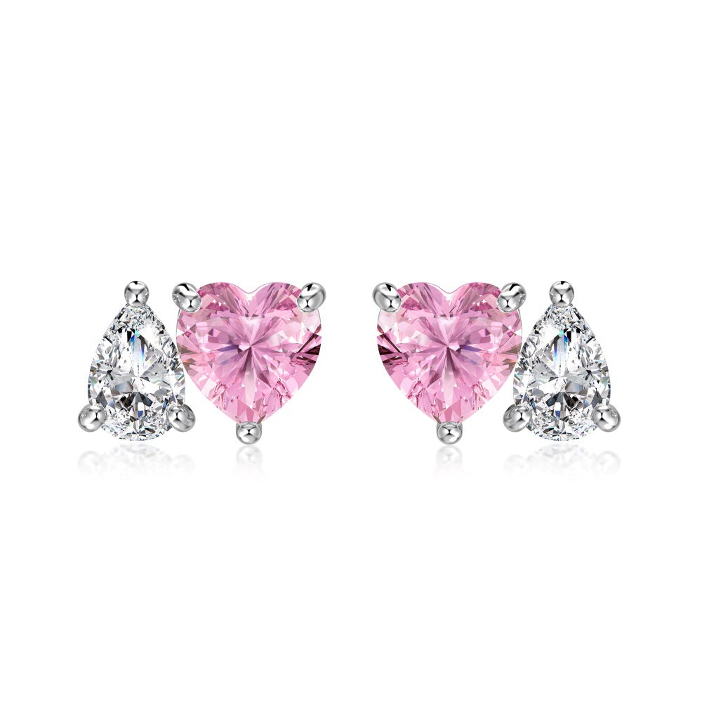 S925 Sterling Silver Heart & Tear Jewelry Set Necklace Stud Earrings CZ Elegant Set