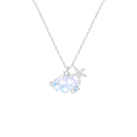 Tidal Glow Opalescent Shell Starfish Jewelry Set S925 Sterling Silver Necklace Bracelet