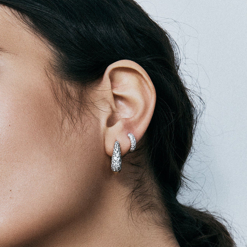 “U-Shaped Brilliance” S925 Sterling Silver Full-Pavé Zircon Huggie Hoop Earrings