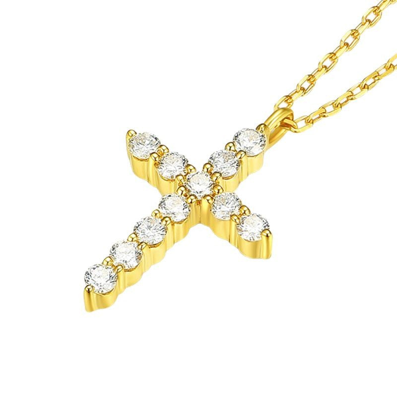 “Cross Radiance” S925 Sterling Silver Pave Cross Pendant Necklace