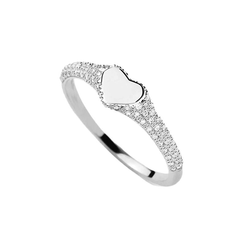 “Heart Seal” S925 Sterling Silver Micro-Pavé Heart Ring
