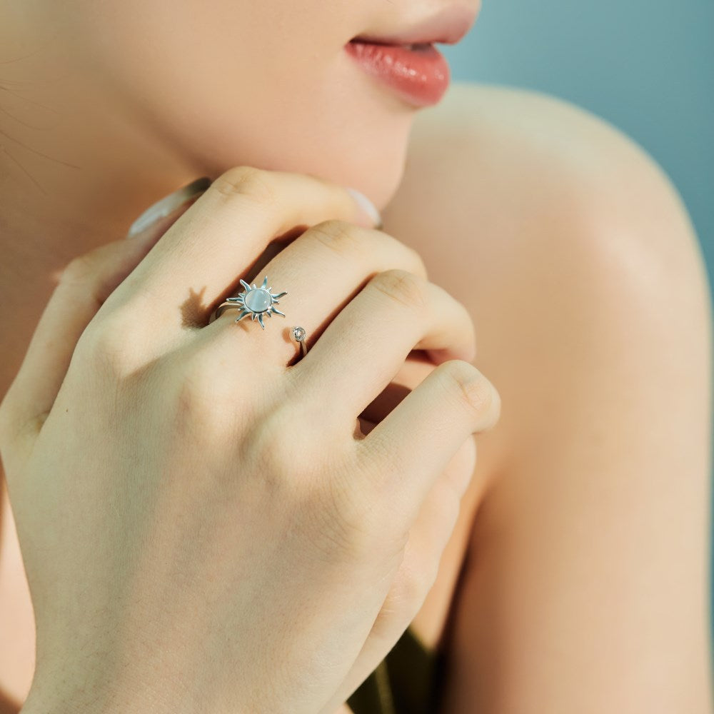 925 Sterling Silver Rotating Sun Moonstone Ring – Sun Calma
