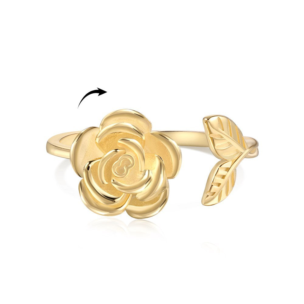 925 Sterling Silver Rotating Rose Open Adjustable Ring