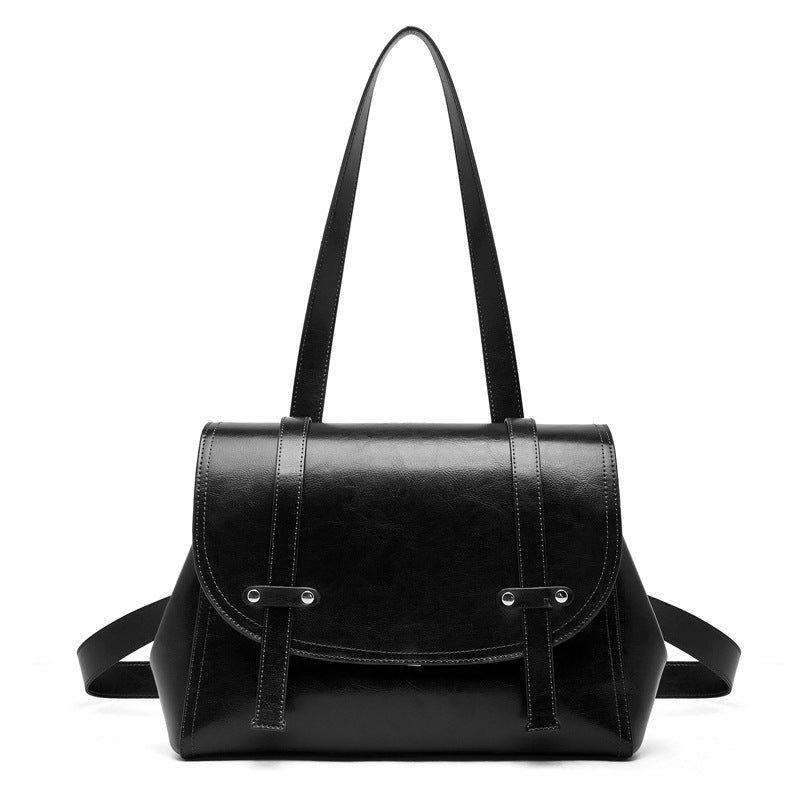 Women's Oil-Waxed Cowhide Convertible Flap Backpack